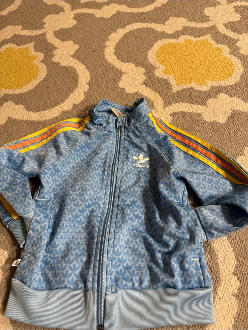 adidas Light Blue Kids Track Set with Rainbow Shoulder Stripes